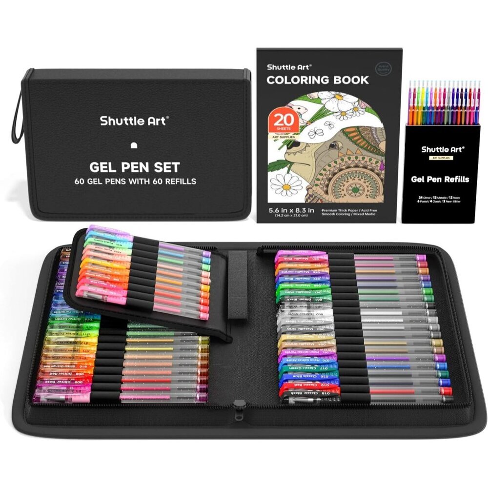 Gel Pens, 120 Pack Gel Pen Set 60 Colored Gel Pen with 60 Refills for Adults Col
